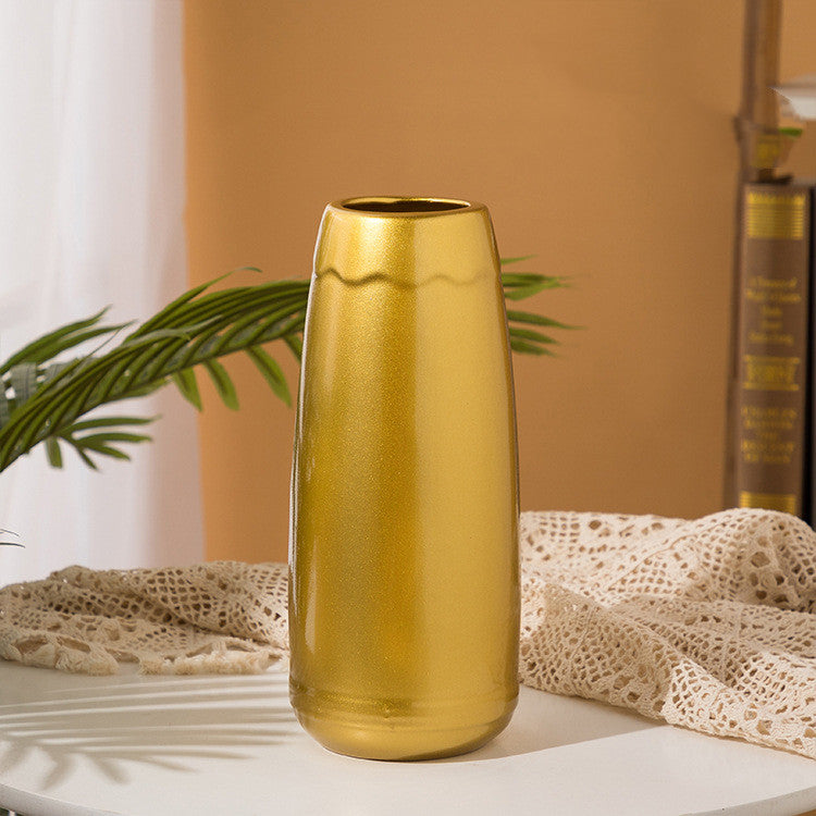 Golden Ceramic Vase Simple European Style Countertop Vase Decoration