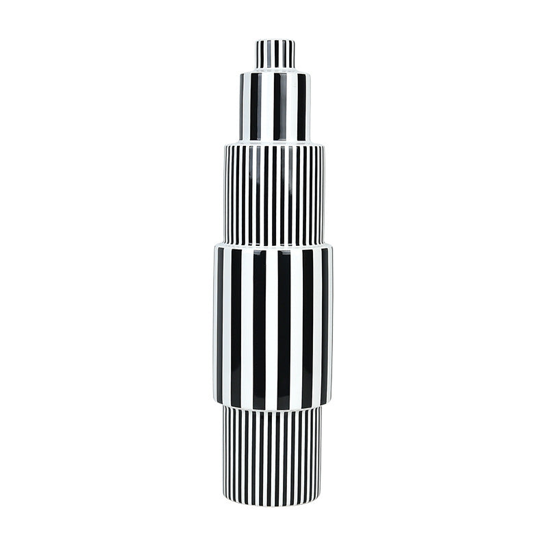 Black and white striped ceramic vase