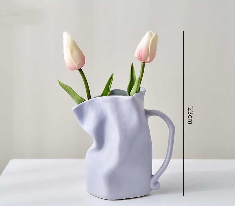 Light Luxury Electroplated Ceramic Fold Kettle Cup Vase Decoration