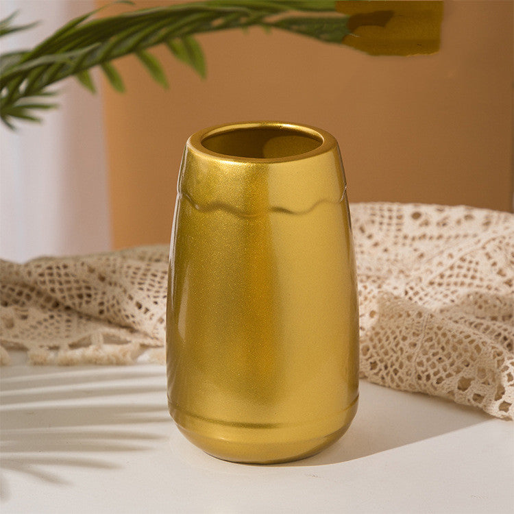 Golden Ceramic Vase Simple European Style Countertop Vase Decoration