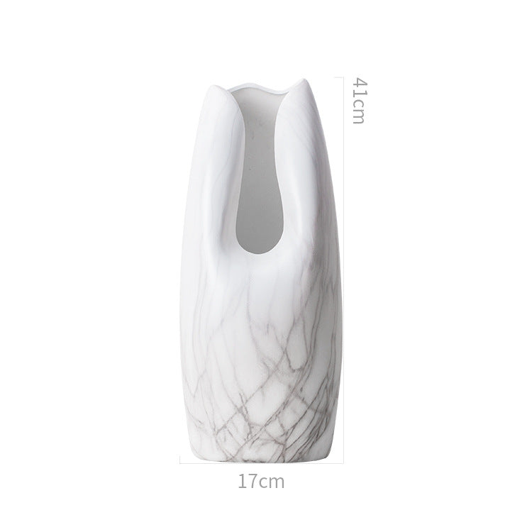 Simple Ceramics, Marbled White Ceramic Vase, Home Decoration