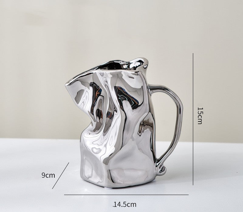 Light Luxury Electroplated Ceramic Fold Kettle Cup Vase Decoration