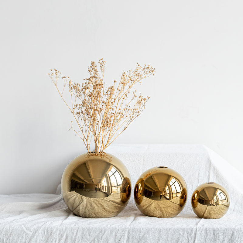 European Style Golden Electroplated Ceramic Vase Round