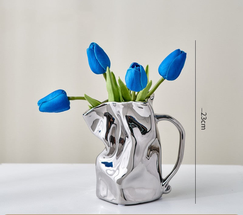 Light Luxury Electroplated Ceramic Fold Kettle Cup Vase Decoration