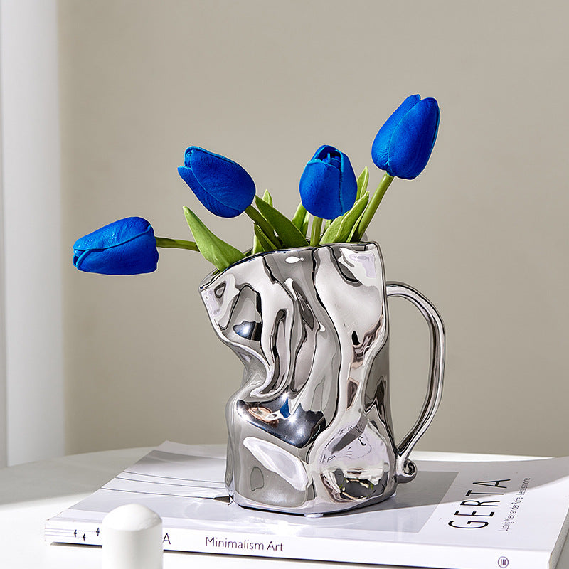 Light Luxury Electroplated Ceramic Fold Kettle Cup Vase Decoration